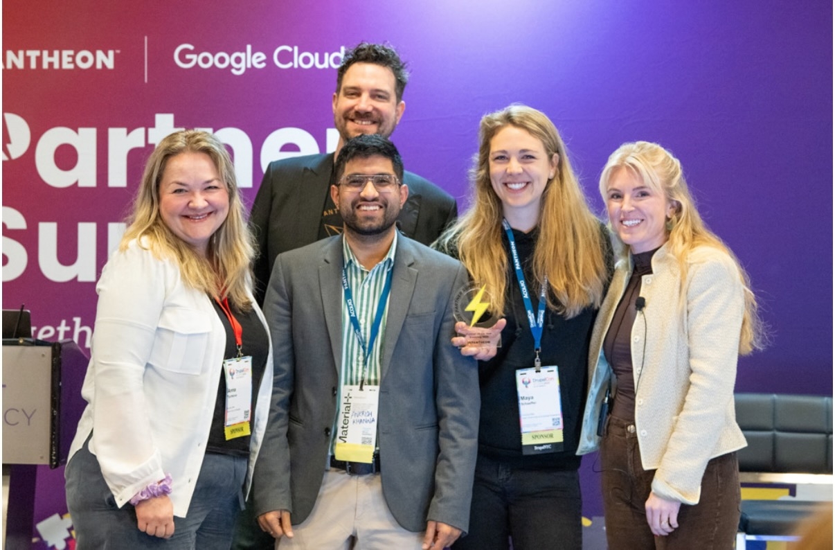 Anna, Ankrish, Josh, Maya and Katie on stage at the Pantheon Award Summit