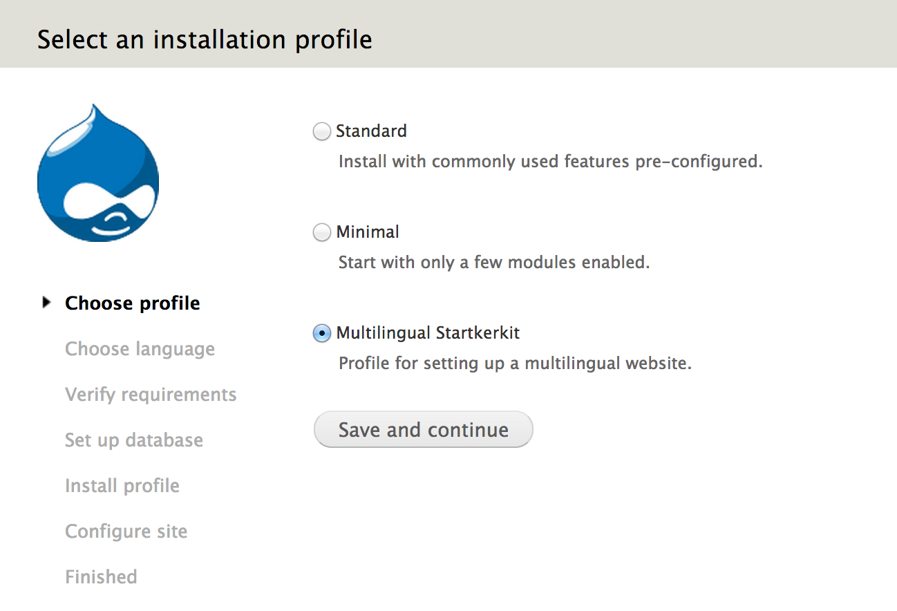 Installing Drupal using a multilingual install profile