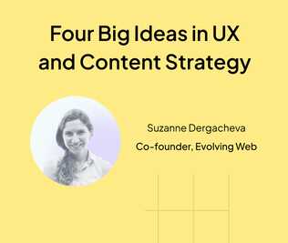 Suzanne Dergacheva, the speaker for the Four Big Ideas Webinar, on a yellow background