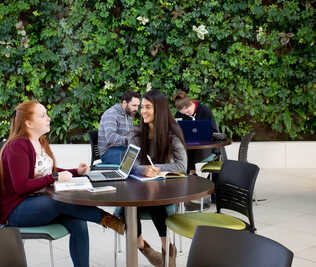 Students sitting at a table outside