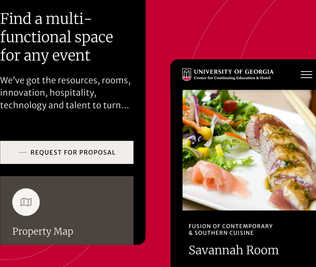 A screenshot of the UGA Center restaurant webpage on mobile