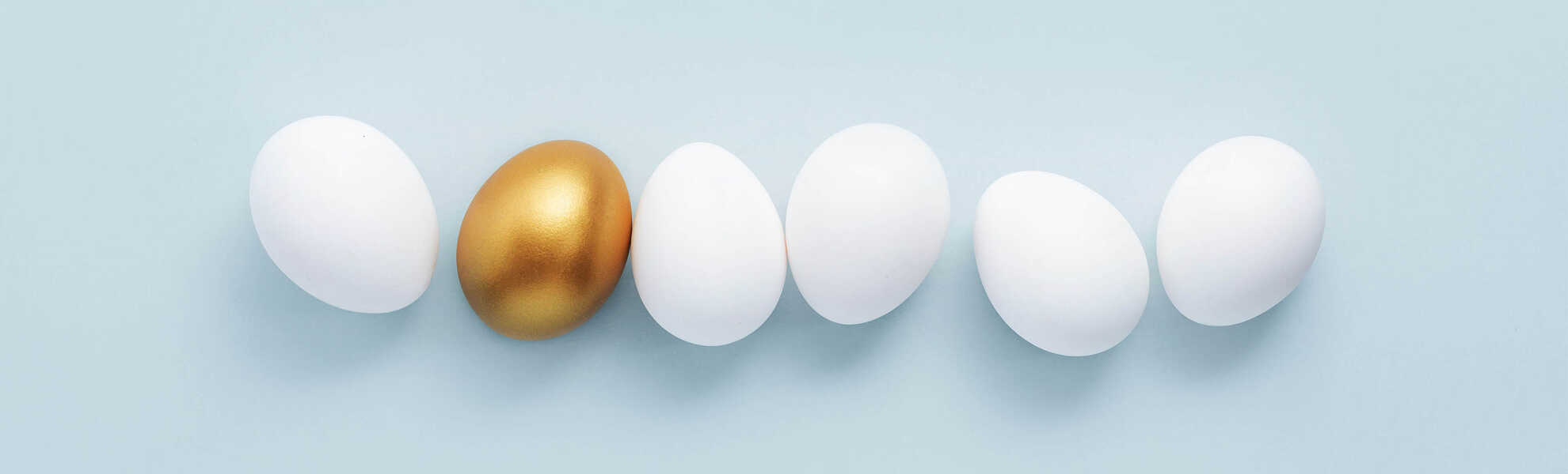 a set of white eggs with one golden egg