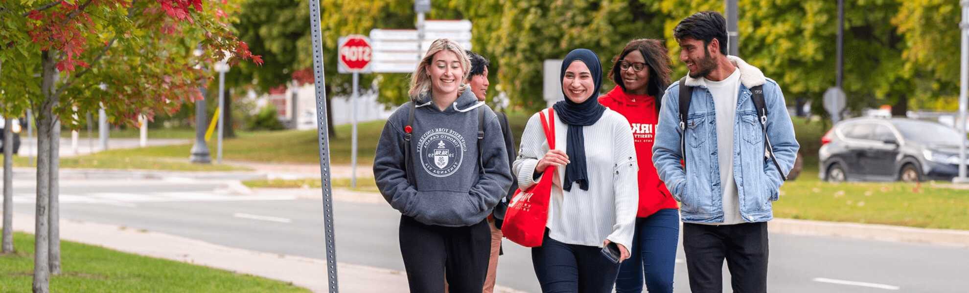 students walking along a street