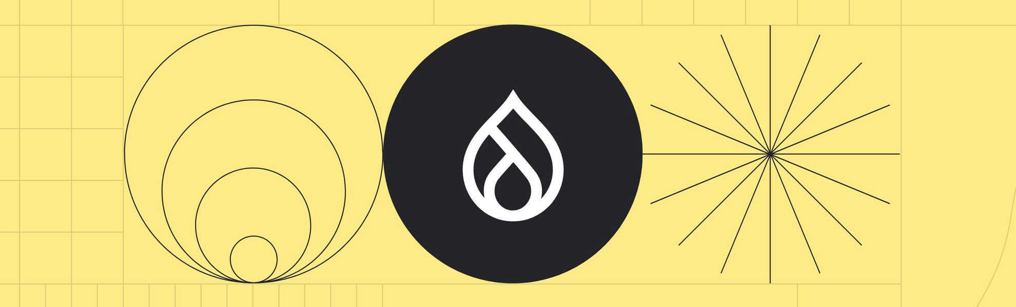 A Drupal drop on a yellow grid background