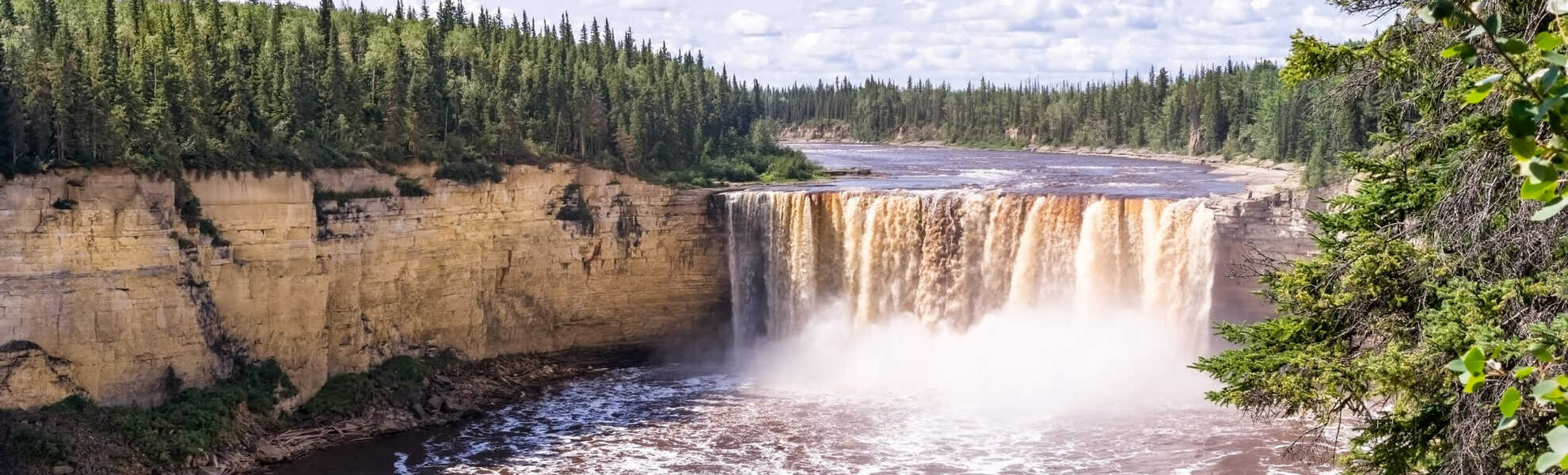 A dynamic waterfall landscape banner representing the NWTP