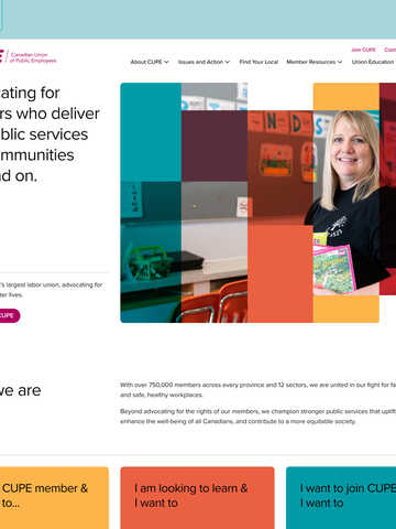Screenshot of the CUPE website homepage