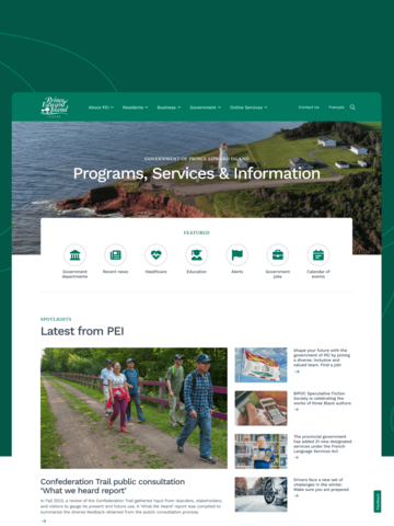 Une capture d’écran de la page d’accueil du gouvernement de l’Î.-P.-É.