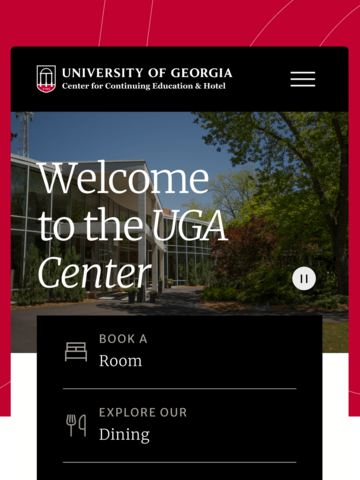 A screenshot of the the UGA Center for Continuing Education &amp; Hotel Homepage
