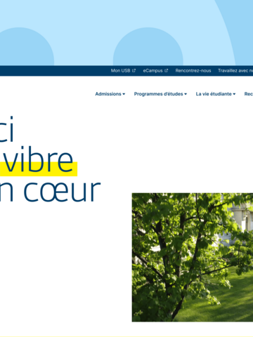 Capture d'écran du site Web de l'Université de Saint-Boniface