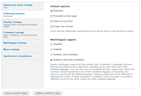 Content Type Multilingual Support Options