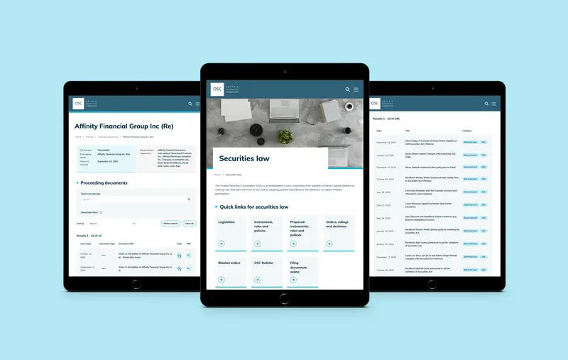Ontario Securities Commission iPad tablet design mockups
