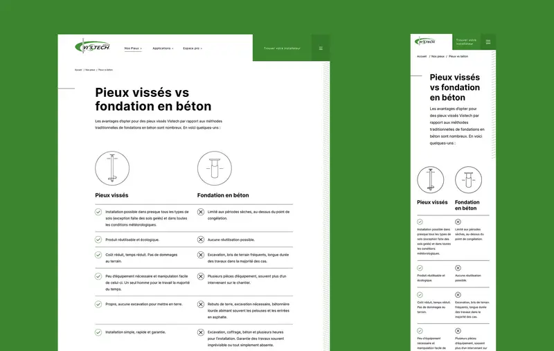 Pieux Vistech compare page