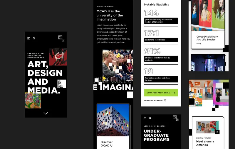 Mobile views of the OCAD pages