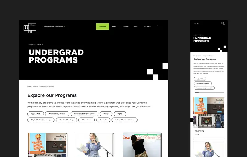 Overview of the OCAD undergrad page