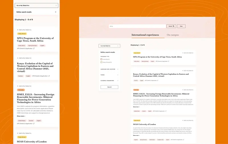 Interface de recherche de Princeton International