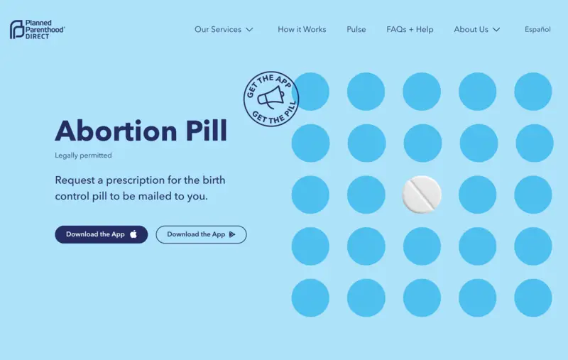 A webpage providing information on the abortion pill