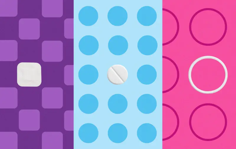 three patterns, squares, circles and rings, to mimic birth control