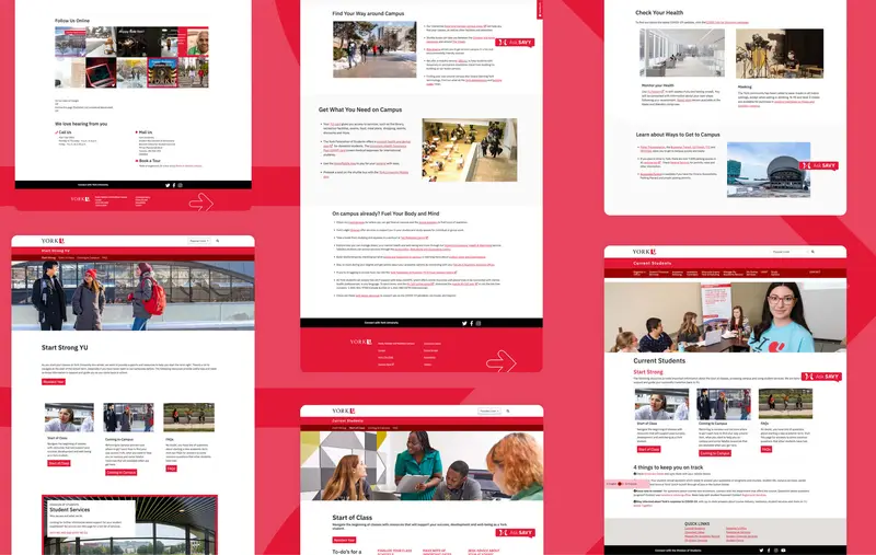 Multiple screenshots of the YorkU Current Students website 