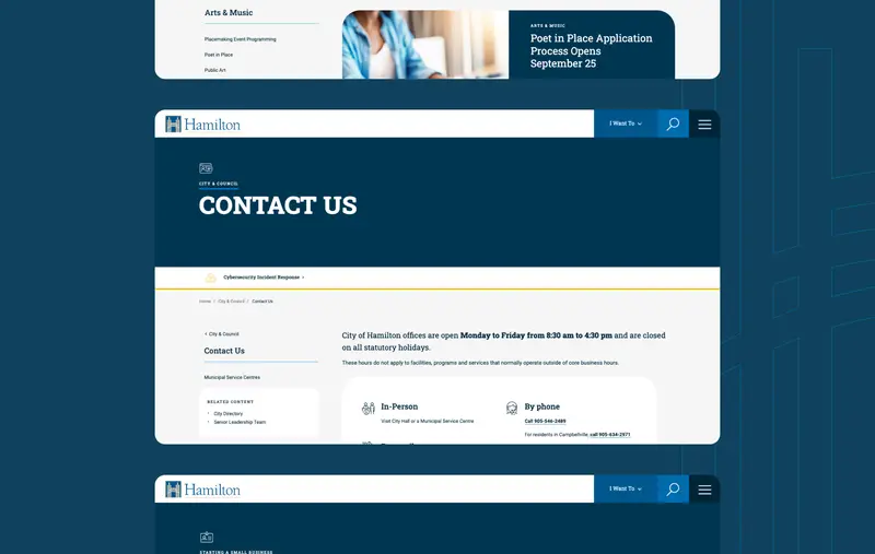 the contact us page of the Hamilton website