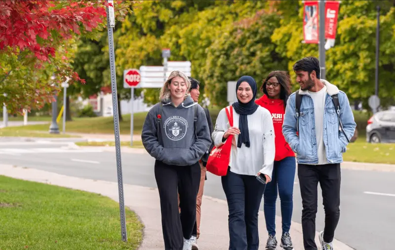 students walking along a street