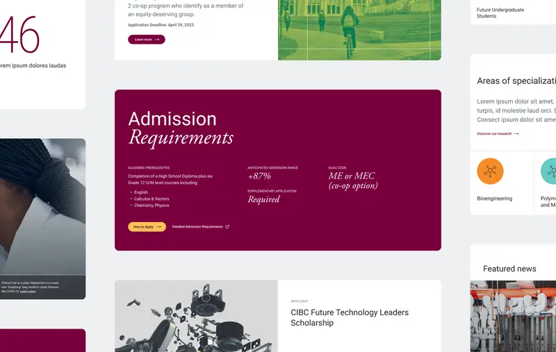 Plusieurs captures d'écran du site web de McMaster Engineering