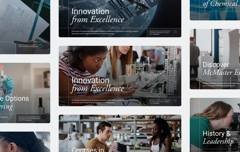 Captures d'écran de différentes pages du site web de McMaster Engineering