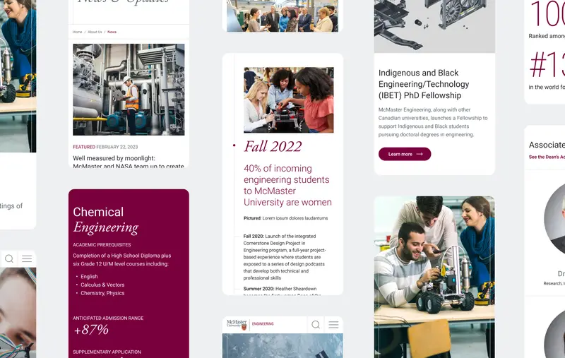 Captures d'écran du site web mobile de McMaster Engineering