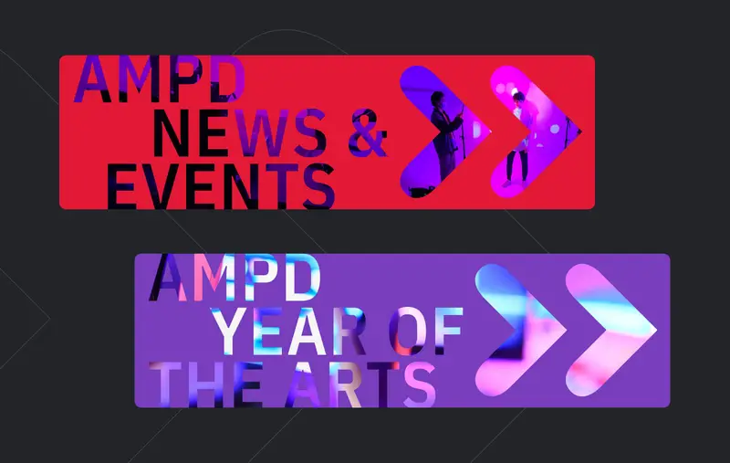 The News and Events banner, in the brand colours of purple and red