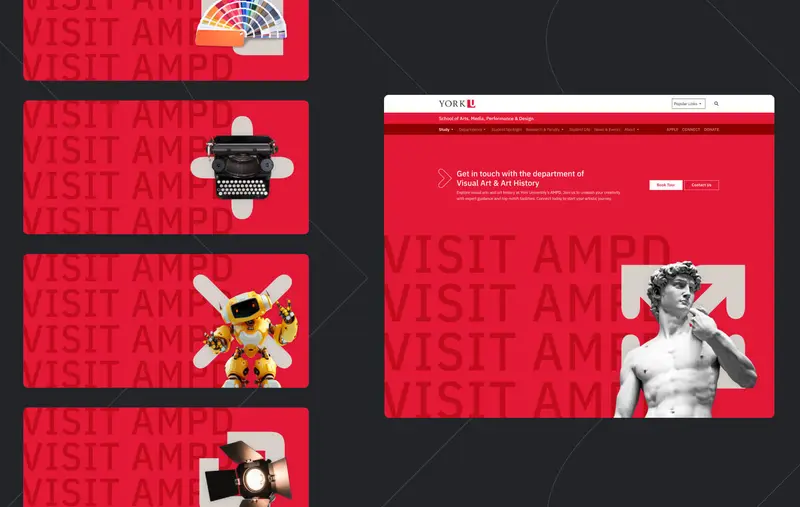 "Visit AMPD" repeated on a red background