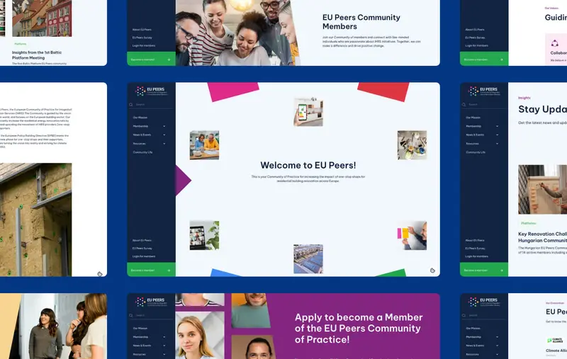 Une vitrine des pages colorées de EU Peers.