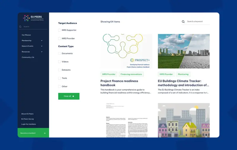  Vitrine de la page des actualités de EU Peers.