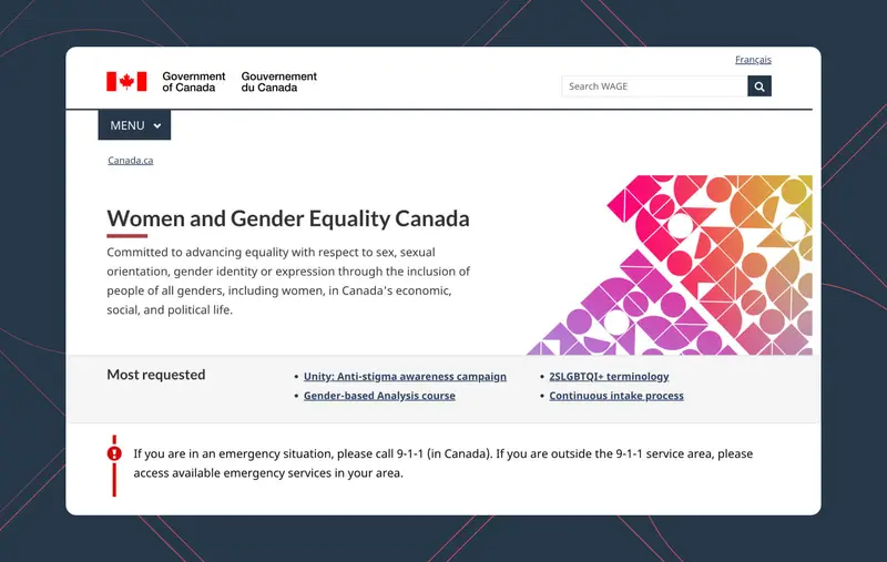 Présentation de la page d’accueil de WAGE Canada en cours d'examen