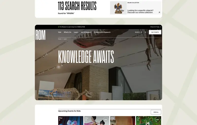 Une vitrine des vues desktop du Musée royal de l'Ontario