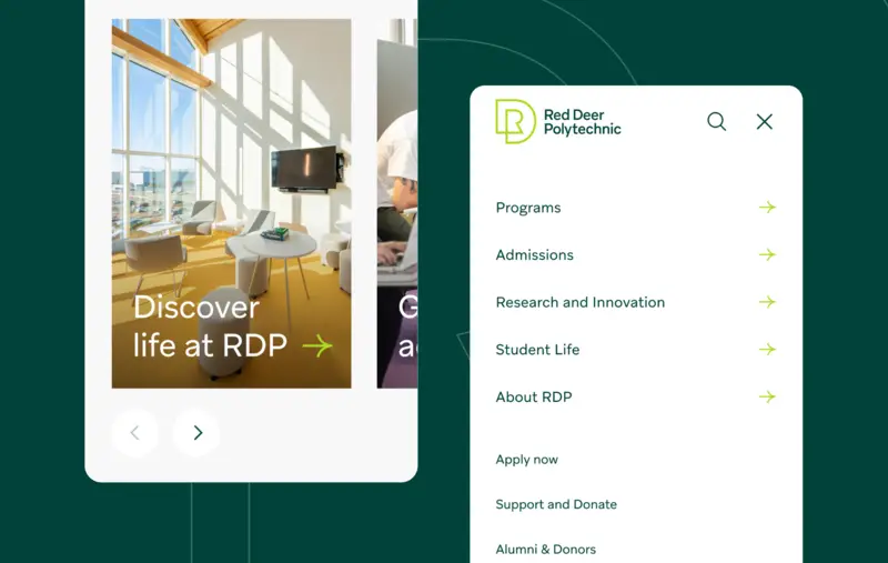 Une vitrine de la version du site web de Red Deer Polytechnic avec la marque.