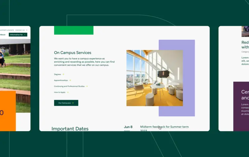 Une vitrine de certaines fonctionnalités du site web de Red Deer Polytechnic.