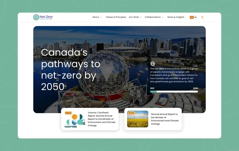 Une vitrine du site desktop moderne du Groupe consultatif pour la carboneutralité