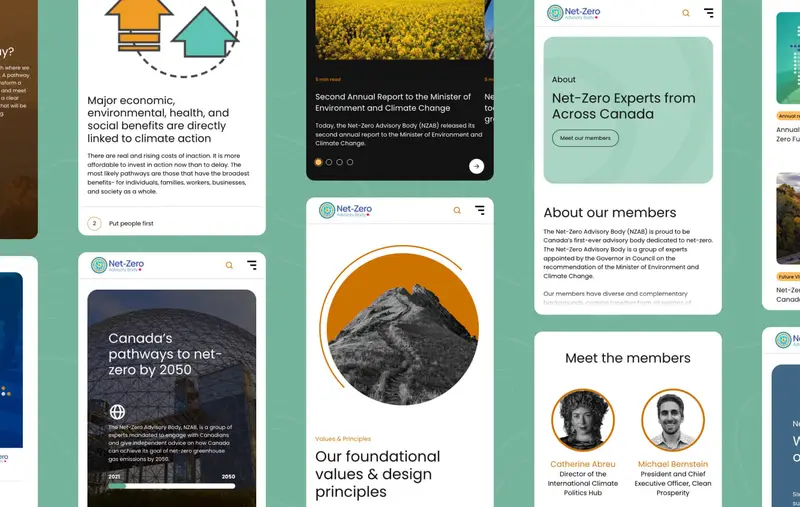 Une vitrine du site mobile du Groupe consultatif pour la carboneutralité