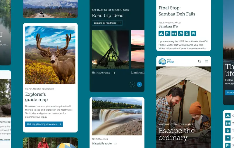 A showcase of the mobile views of the Northwest Territories Parks site that assist with travel planning