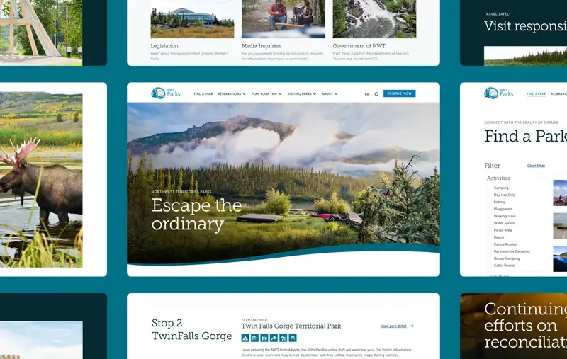 Une vitrine desktop du site web des Parcs des Territoires du Nord-Ouest.