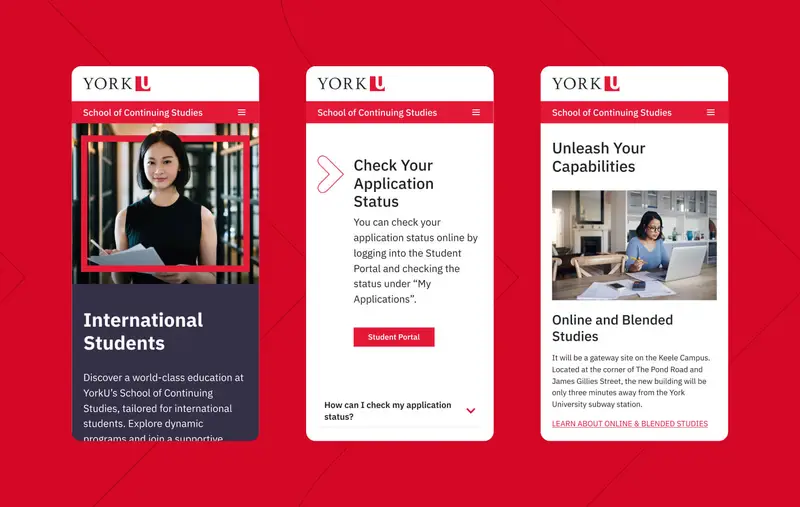 Une vitrine des pages mobiles de York University School of Continuing Studies.