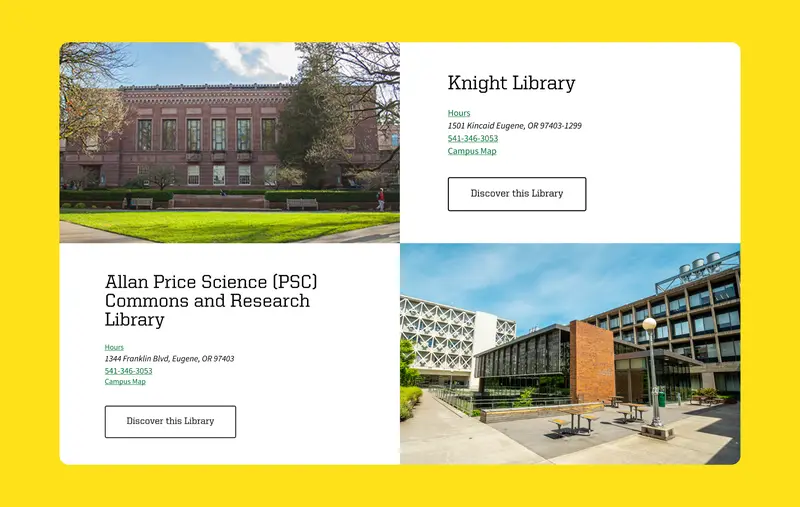 Un composant contenant les informations pour les visiteurs des bibliothèques de l'Université de l'Oregon