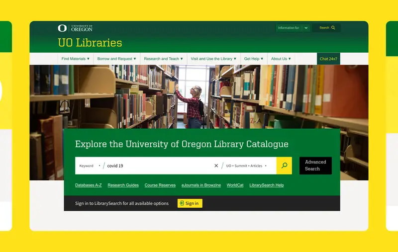 Une vitrine du site web desktop de l'Université de l'Oregon