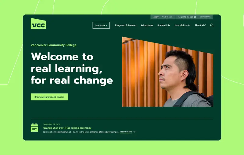 Une présentation de la page d'accueil du Vancouver Community College.