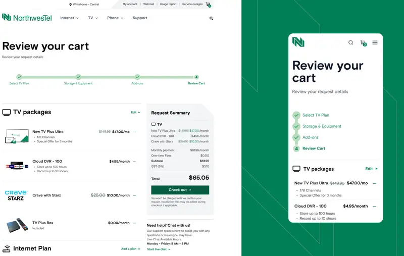 Une présentation de la fonctionnalité Panier d’achats de Northwestel.