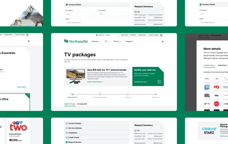 Une vitrine des fonctionnalités de la version desktop du site Web de Northwestel.