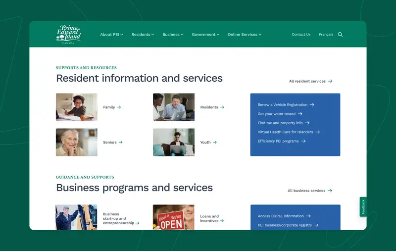 A screenshot of the the Resident information and services page