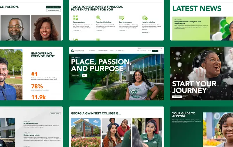 9 different screenshots of different pages of the GGC website