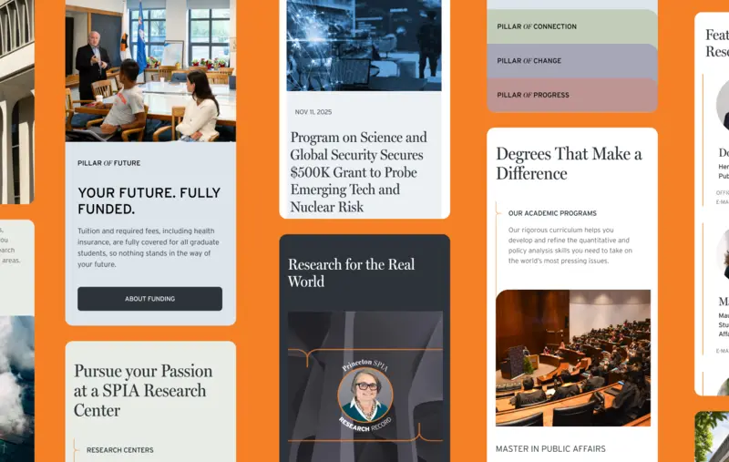 Multiple images of the SPIA homepage on mobile.
