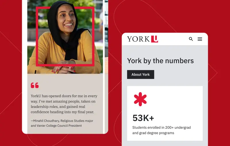 Two mobile screenshots of the York U homepage