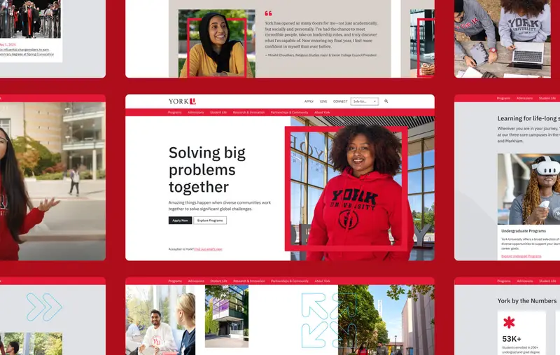 Grid of nine screenshots of the York U homepage